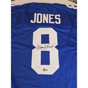 Daniel Jones Autographed/Signed Jersey Beckett Sticker Blue Custom Jersey